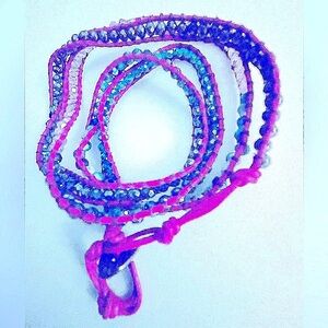 Peacock Blue necklace green Semiprecious stones,Crystals woven leather, bracelet